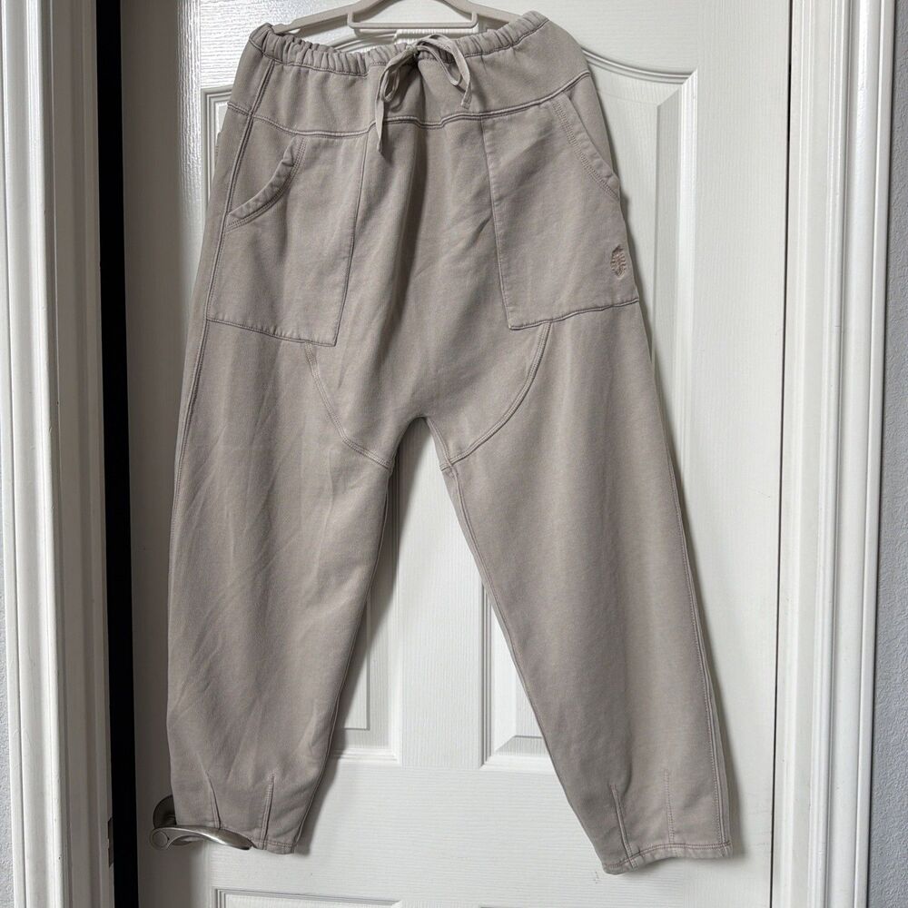 Free People FP Movement Sweatpants Beige Barrel Leg Pull-on Jogger L/XL 290245